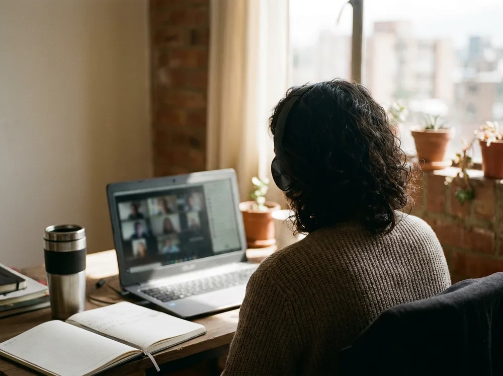 Persona en videollamada desde su escritorio en casa